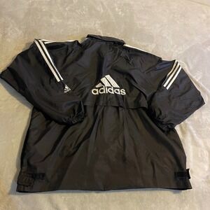Vintage Adidas Black Track Jacket Hooded Windbreaker Full Zip Mens Athletic 2XL